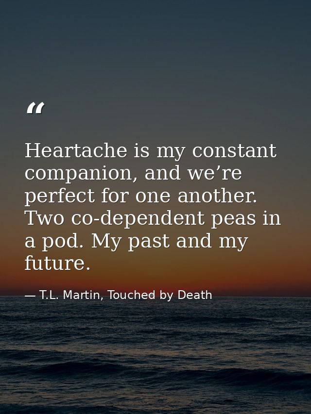 Heartache is my constant companion, and we’re perfect for one another. Two co-dependent peas in a pod. My past and my fu — T.L. Martin, Touched by Death