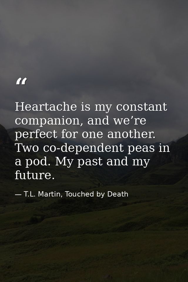 Heartache is my constant companion, and we’re perfect for one another. Two co-dependent peas in a pod. My past and my fu — T.L. Martin, Touched by Death