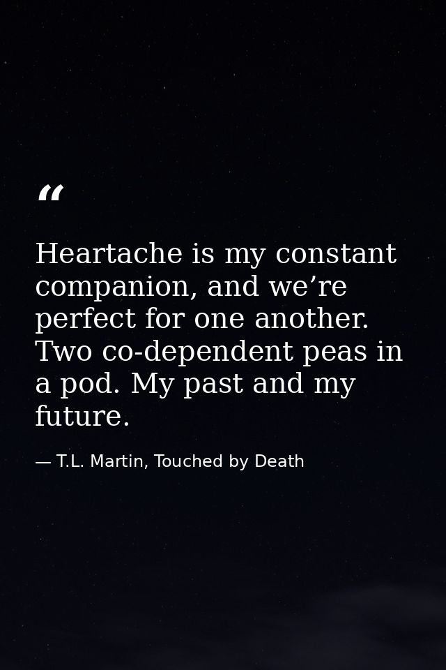 Heartache is my constant companion, and we’re perfect for one another. Two co-dependent peas in a pod. My past and my fu — T.L. Martin, Touched by Death