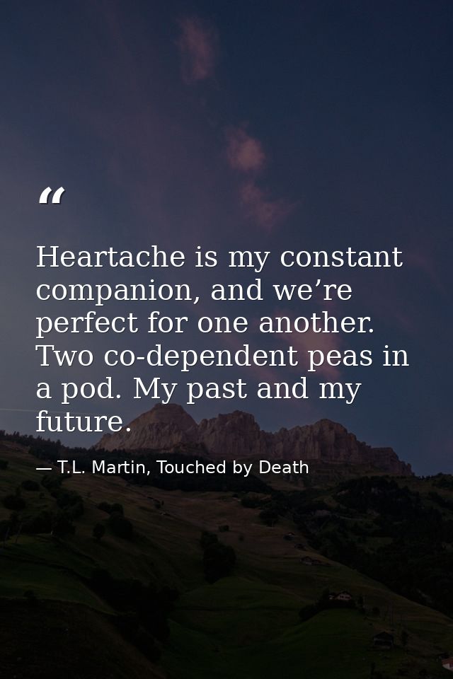 Heartache is my constant companion, and we’re perfect for one another. Two co-dependent peas in a pod. My past and my fu — T.L. Martin, Touched by Death