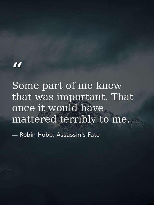 Some part of me knew that was important. That once it would have mattered terribly to me. — Robin Hobb, Assassin's Fate