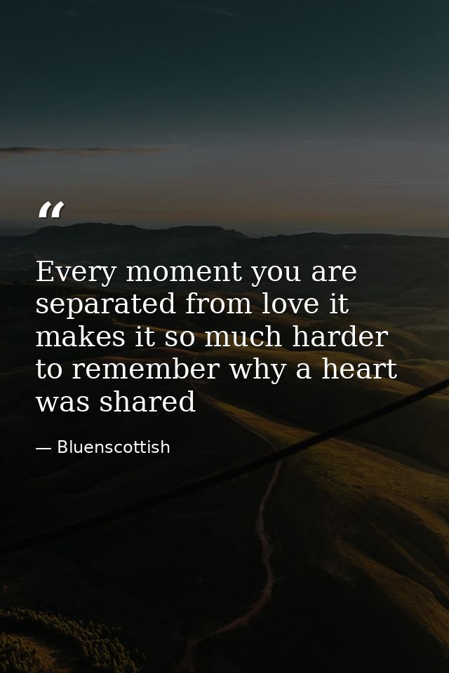 Every moment you are separated from love it makes it so much harder to remember why a heart was shared — Bluenscottish