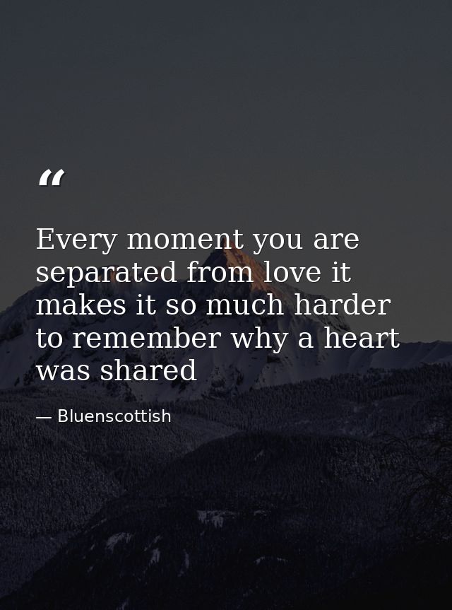 Every moment you are separated from love it makes it so much harder to remember why a heart was shared — Bluenscottish