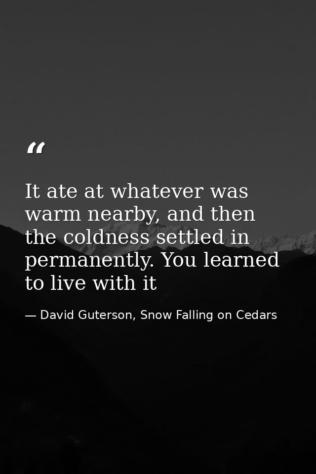 It ate at whatever was warm nearby, and then the coldness settled in permanently. You learned to live with it — David Guterson, Snow Falling on Cedars