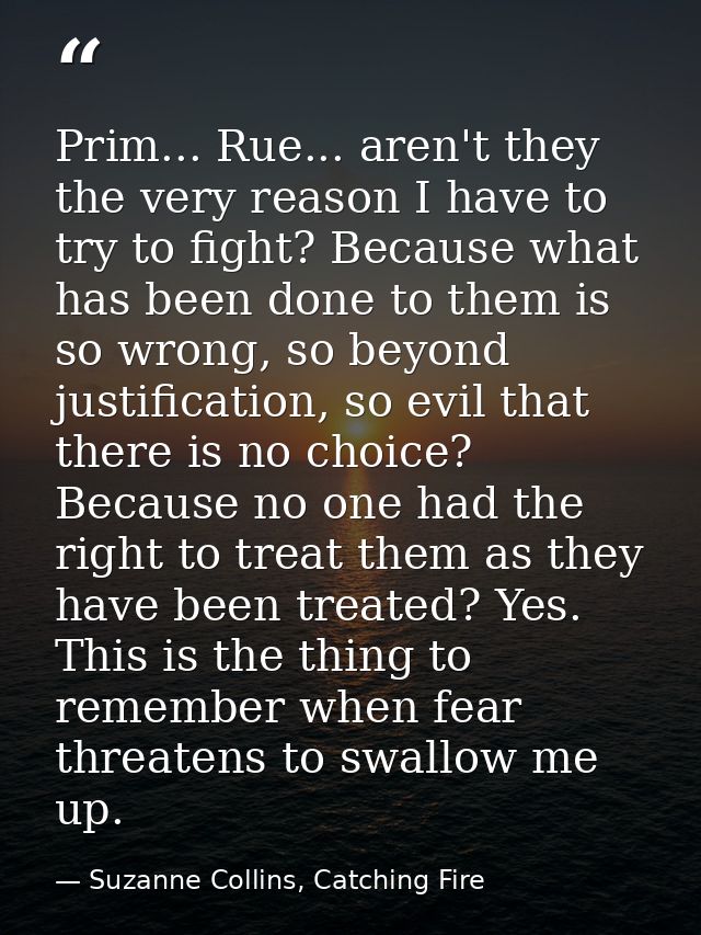 Prim... Rue... aren't they the very reason I have to try to fight? Because what has been done to them is so wrong, so be — Suzanne Collins, Catching Fire