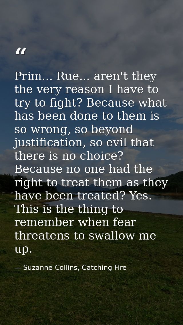 Prim... Rue... aren't they the very reason I have to try to fight? Because what has been done to them is so wrong, so be — Suzanne Collins, Catching Fire