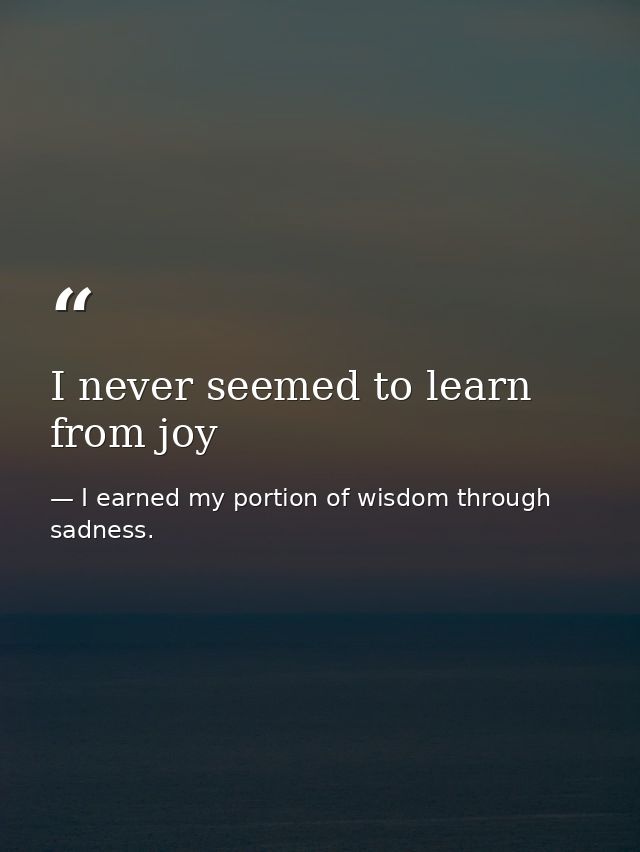 I never seemed to learn from joy — I earned my portion of wisdom through sadness.