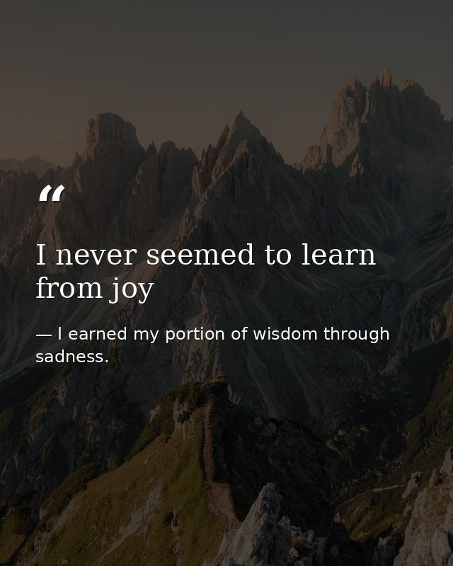 I never seemed to learn from joy — I earned my portion of wisdom through sadness.