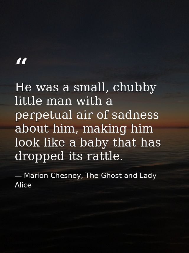 He was a small, chubby little man with a perpetual air of sadness about him, making him look like a baby that has droppe — Marion Chesney, The Ghost and Lady Alice
