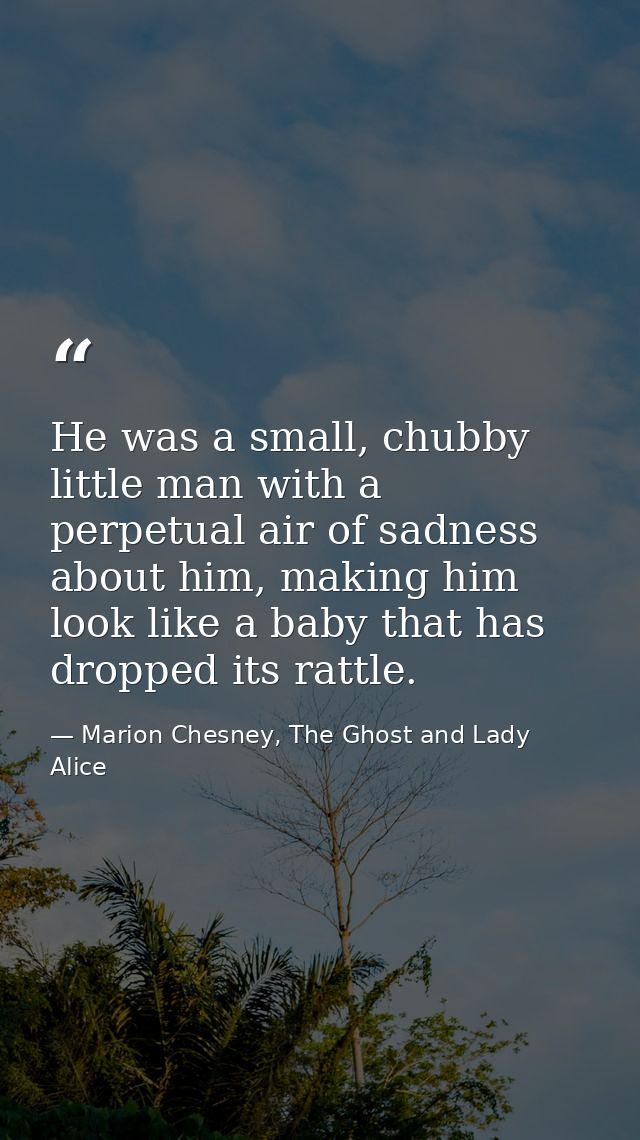 He was a small, chubby little man with a perpetual air of sadness about him, making him look like a baby that has droppe — Marion Chesney, The Ghost and Lady Alice