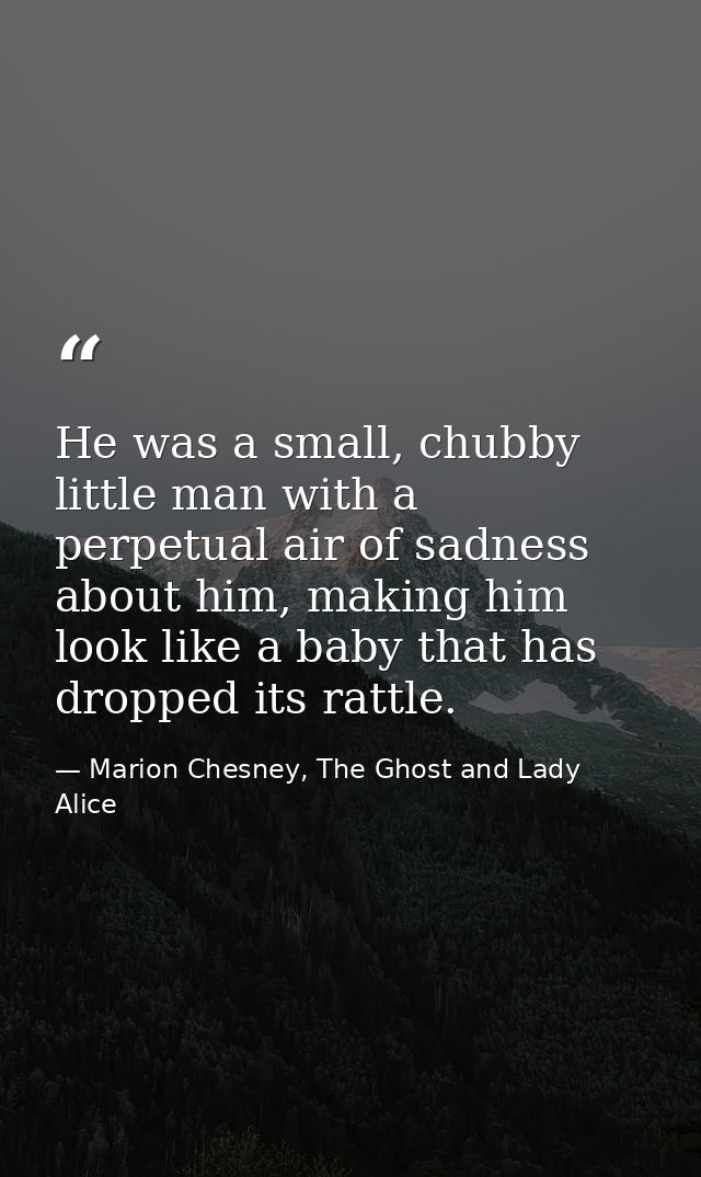 He was a small, chubby little man with a perpetual air of sadness about him, making him look like a baby that has droppe — Marion Chesney, The Ghost and Lady Alice