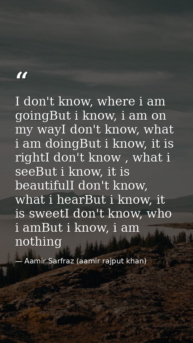 I don't know, where i am goingBut i know, i am on my wayI don't know, what i am doingBut i know, it is rightI don't know — Aamir Sarfraz (aamir rajput khan)