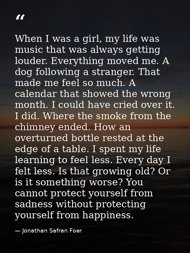 When I was a girl, my life was music that was always getting louder. Everything moved me. A dog following a stranger. Th — Jonathan Safran Foer
