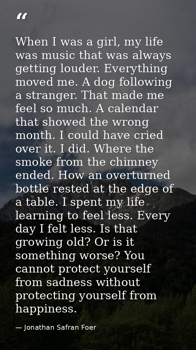 When I was a girl, my life was music that was always getting louder. Everything moved me. A dog following a stranger. Th — Jonathan Safran Foer