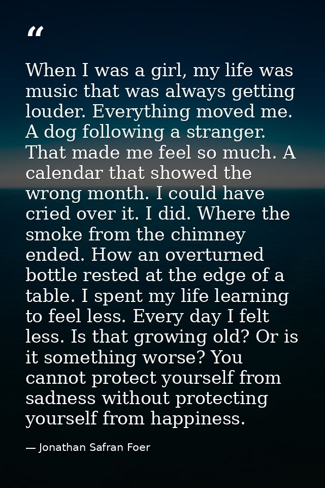 When I was a girl, my life was music that was always getting louder. Everything moved me. A dog following a stranger. Th — Jonathan Safran Foer