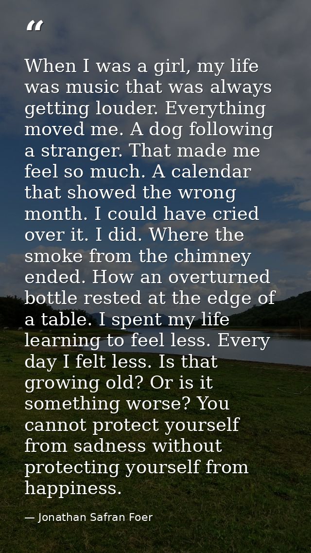 When I was a girl, my life was music that was always getting louder. Everything moved me. A dog following a stranger. Th — Jonathan Safran Foer