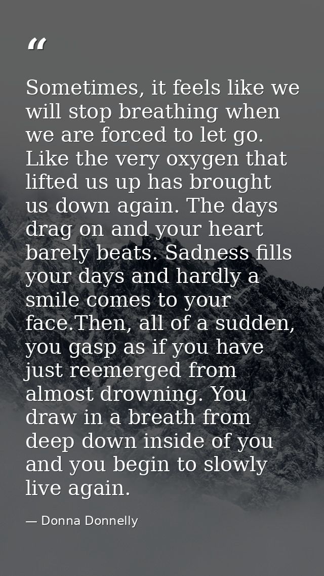 Sometimes, it feels like we will stop breathing when we are forced to let go. Like the very oxygen that lifted us up has — Donna Donnelly