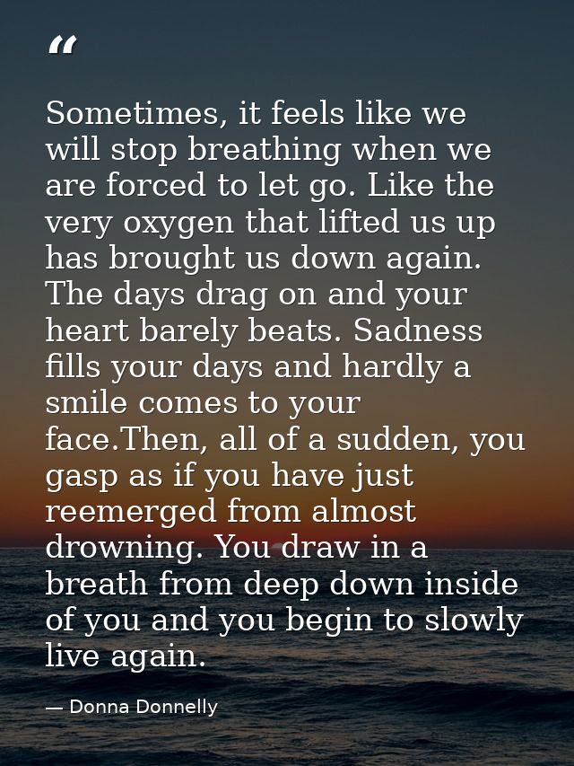 Sometimes, it feels like we will stop breathing when we are forced to let go. Like the very oxygen that lifted us up has — Donna Donnelly