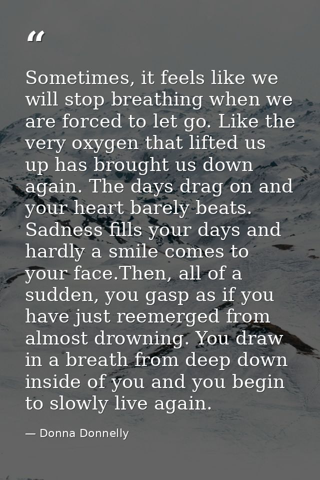 Sometimes, it feels like we will stop breathing when we are forced to let go. Like the very oxygen that lifted us up has — Donna Donnelly