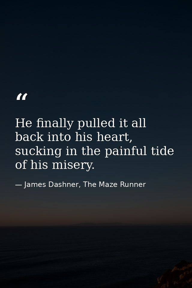 He finally pulled it all back into his heart, sucking in the painful tide of his misery. — James Dashner, The Maze Runner