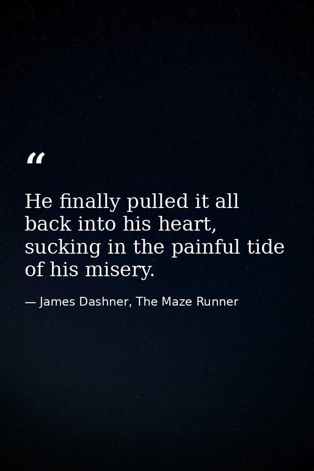 He finally pulled it all back into his heart, sucking in the painful tide of his misery. — James Dashner, The Maze Runner
