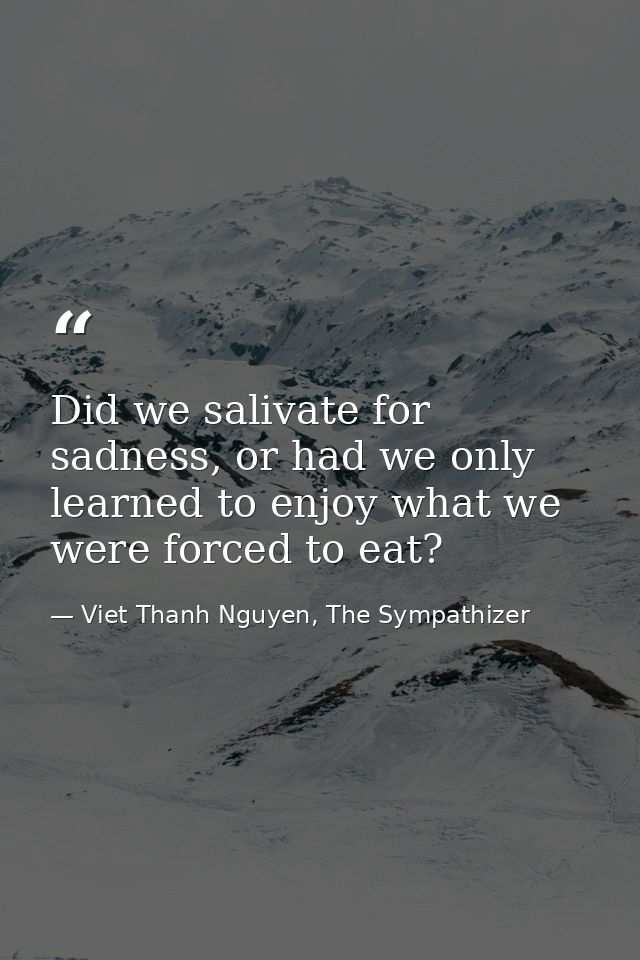Did we salivate for sadness, or had we only learned to enjoy what we were forced to eat? — Viet Thanh Nguyen, The Sympathizer