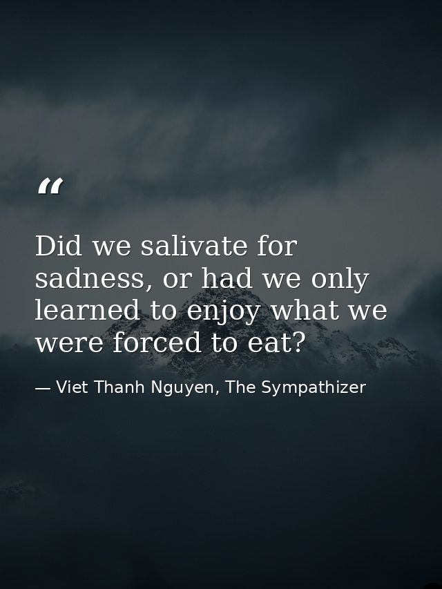Did we salivate for sadness, or had we only learned to enjoy what we were forced to eat? — Viet Thanh Nguyen, The Sympathizer