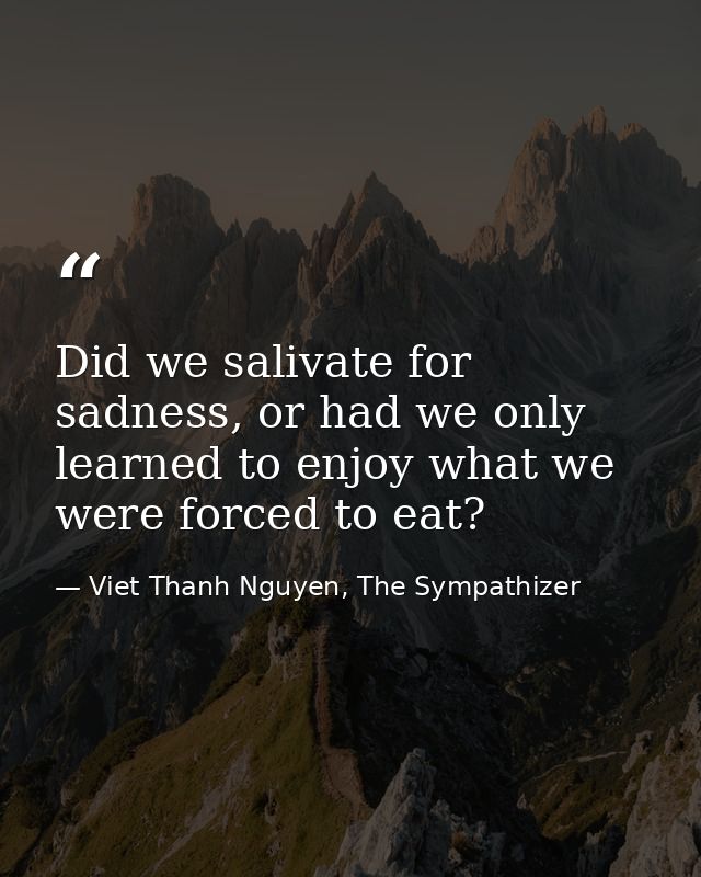 Did we salivate for sadness, or had we only learned to enjoy what we were forced to eat? — Viet Thanh Nguyen, The Sympathizer