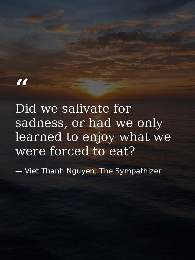 Did we salivate for sadness, or had we only learned to enjoy what we were forced to eat? — Viet Thanh Nguyen, The Sympathizer