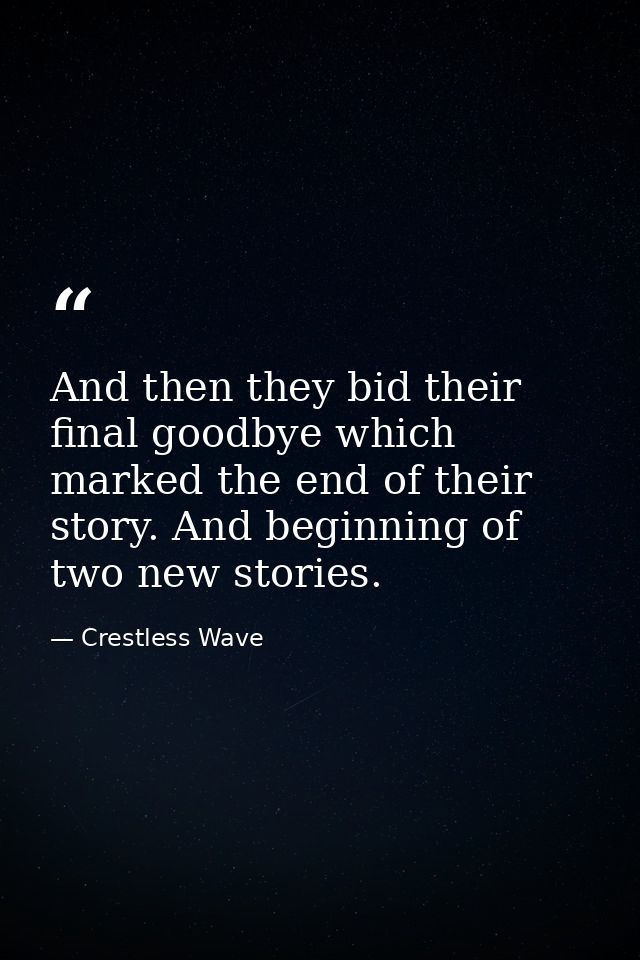 And then they bid their final goodbye which marked the end of their story. And beginning of two new stories. — Crestless Wave