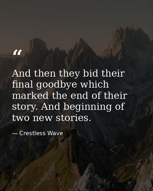 And then they bid their final goodbye which marked the end of their story. And beginning of two new stories. — Crestless Wave