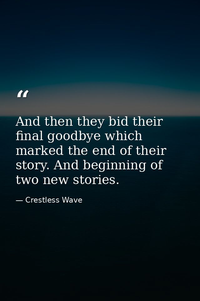 And then they bid their final goodbye which marked the end of their story. And beginning of two new stories. — Crestless Wave