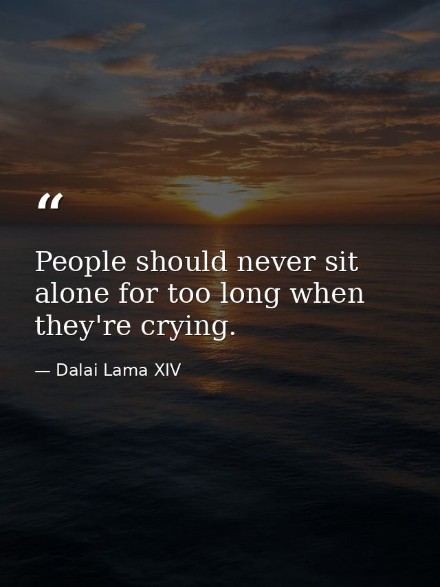 People should never sit alone for too long when they're crying. — Dalai Lama XIV