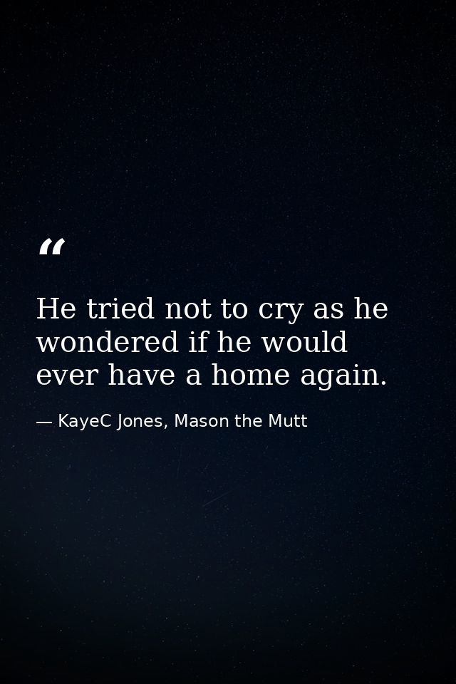He tried not to cry as he wondered if he would ever have a home again. — KayeC Jones, Mason the Mutt