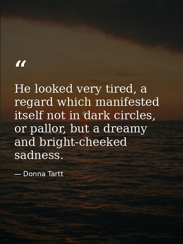 He looked very tired, a regard which manifested itself not in dark circles, or pallor, but a dreamy and bright-cheeked s — Donna Tartt
