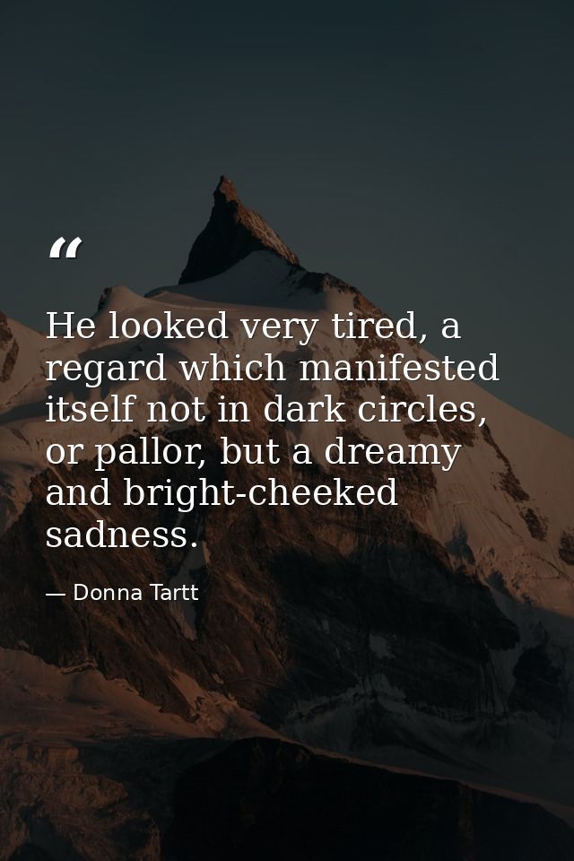He looked very tired, a regard which manifested itself not in dark circles, or pallor, but a dreamy and bright-cheeked s — Donna Tartt