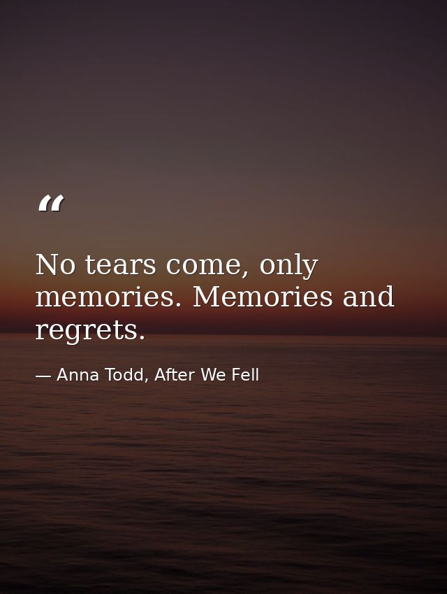 No tears come, only memories. Memories and regrets. — Anna Todd, After We Fell