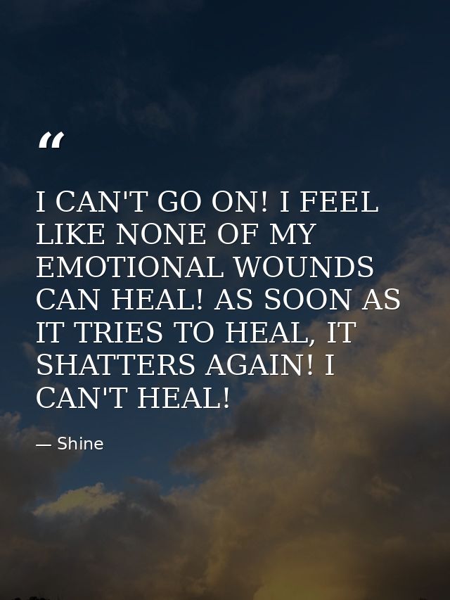 I CAN'T GO ON! I FEEL LIKE NONE OF MY EMOTIONAL WOUNDS CAN HEAL! AS SOON AS IT TRIES TO HEAL, IT SHATTERS AGAIN! I CAN'T — Shine
