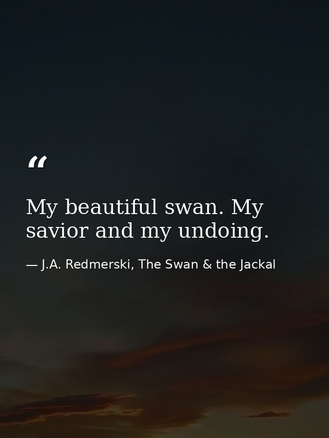 My beautiful swan. My savior and my undoing. — J.A. Redmerski, The Swan & the Jackal