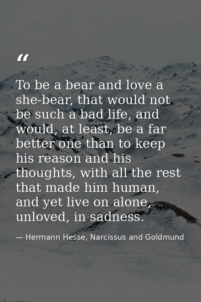 To be a bear and love a she-bear, that would not be such a bad life, and would, at least, be a far better one than to ke — Hermann Hesse, Narcissus and Goldmund