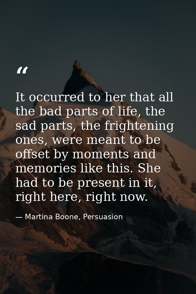It occurred to her that all the bad parts of life, the sad parts, the frightening ones, were meant to be offset by momen — Martina Boone, Persuasion