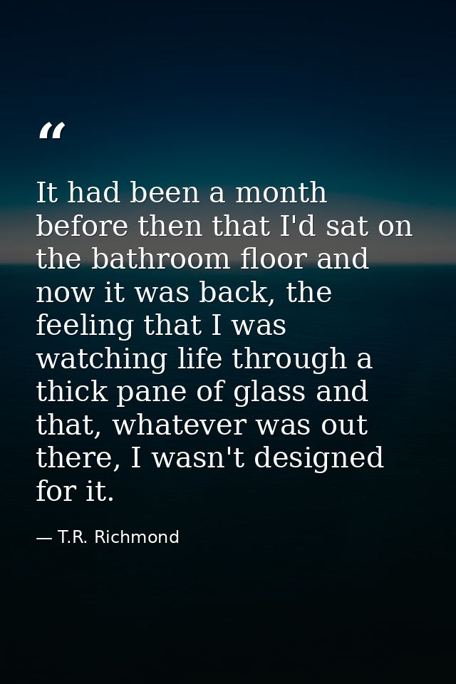 It had been a month before then that I'd sat on the bathroom floor and now it was back, the feeling that I was watching  — T.R. Richmond