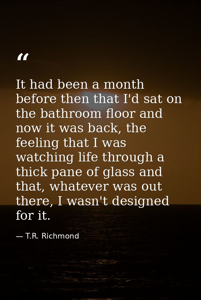 It had been a month before then that I'd sat on the bathroom floor and now it was back, the feeling that I was watching  — T.R. Richmond