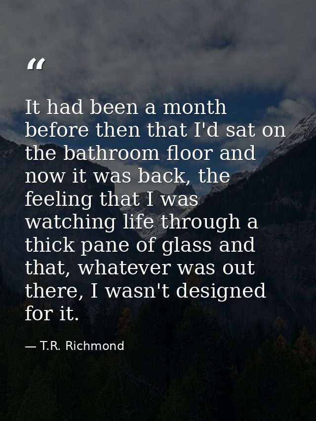 It had been a month before then that I'd sat on the bathroom floor and now it was back, the feeling that I was watching  — T.R. Richmond