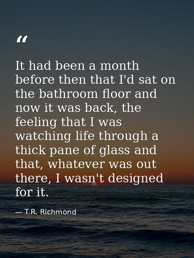 It had been a month before then that I'd sat on the bathroom floor and now it was back, the feeling that I was watching  — T.R. Richmond