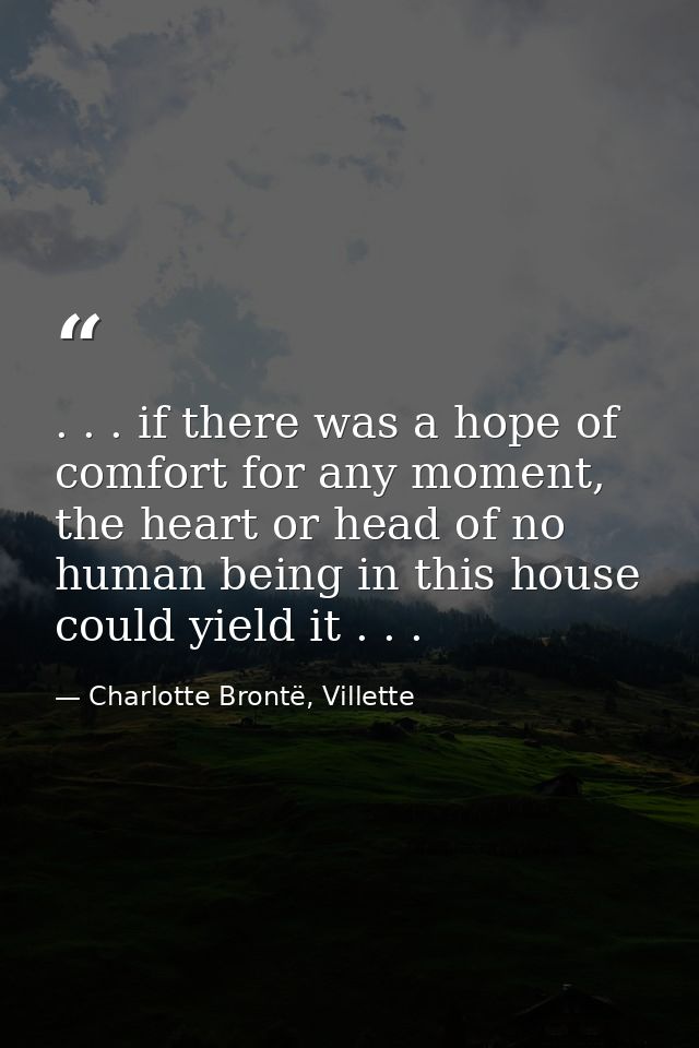 . . . if there was a hope of comfort for any moment, the heart or head of no human being in this house could yield it .  — Charlotte Brontë, Villette