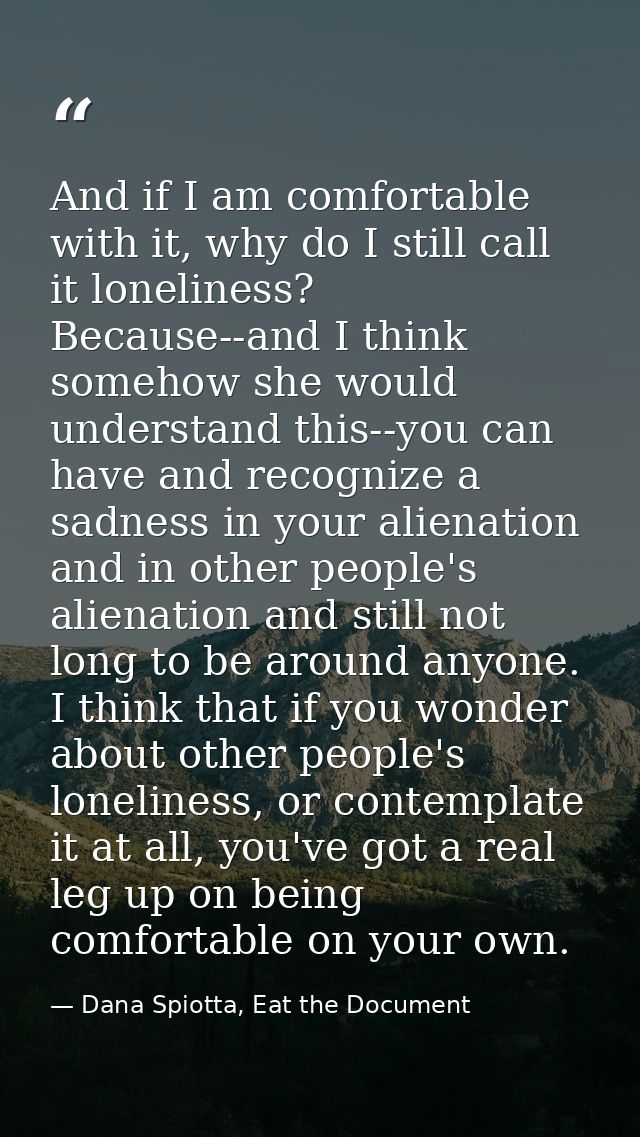 And if I am comfortable with it, why do I still call it loneliness? Because--and I think somehow she would understand th — Dana Spiotta, Eat the Document