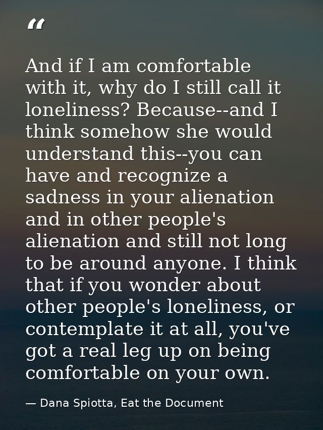 And if I am comfortable with it, why do I still call it loneliness? Because--and I think somehow she would understand th — Dana Spiotta, Eat the Document
