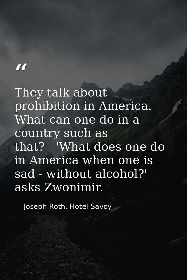 They talk about prohibition in America. What can one do in a country such as that?   'What does one do in America when o — Joseph Roth, Hotel Savoy