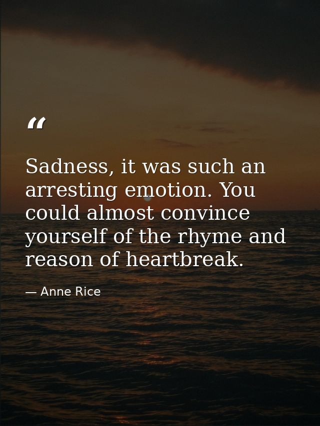 Sadness, it was such an arresting emotion. You could almost convince yourself of the rhyme and reason of heartbreak. — Anne Rice